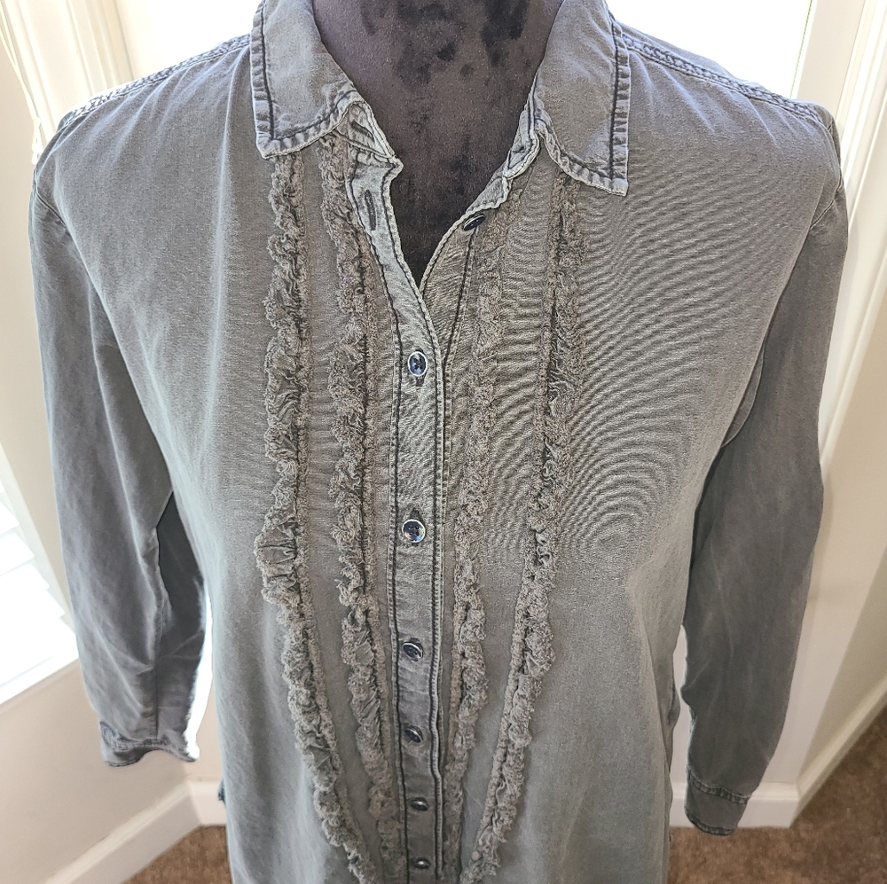 Pilcro & The Letterpress Juni Ruffled Denim Button-down Sz Small EUC - Picture 3 of 8